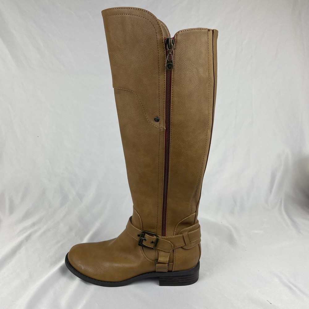 G BY GUESS Womens Brown Round Toe Riding Boot Size 6 With Buckle Zips NWT